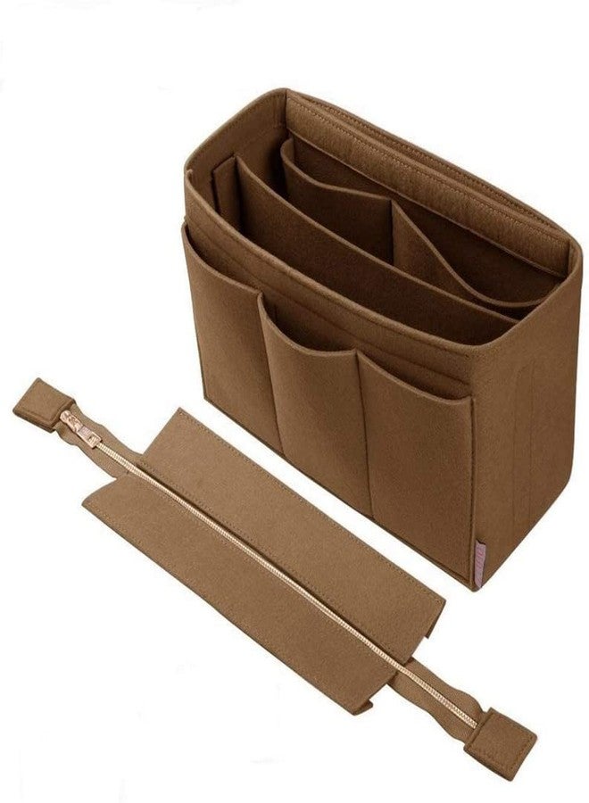 SYUTAM Women Felt Purse Organizer Insert for Ladies Handbag, Hobo Bag, Multiple Storage Compartment with Detachable Zipper Cover-Biege(8.85x4.5x5.5) inch(Small) - Image 1